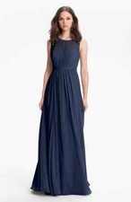 Jenny Yoo Collection Vivienne Pleated Chiffon Gown in Navy  Size 8 L50106