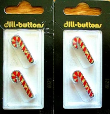 CHRISTMAS "CANDY CANE" DILL SEWING BUTTONS ~Size: 1"~LOT OF 4 NEW CARDED-Germany