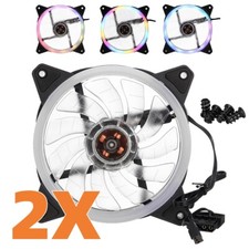 2 Pack RGB LED Quiet Computer Case Cooler Dual Ring PC CPU Cooling Fan 120mm