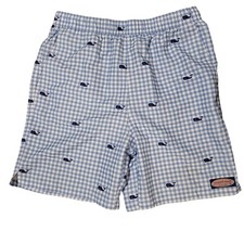 Vineyard Vines Swim Shorts Boys XL Blue White Check Whale Print