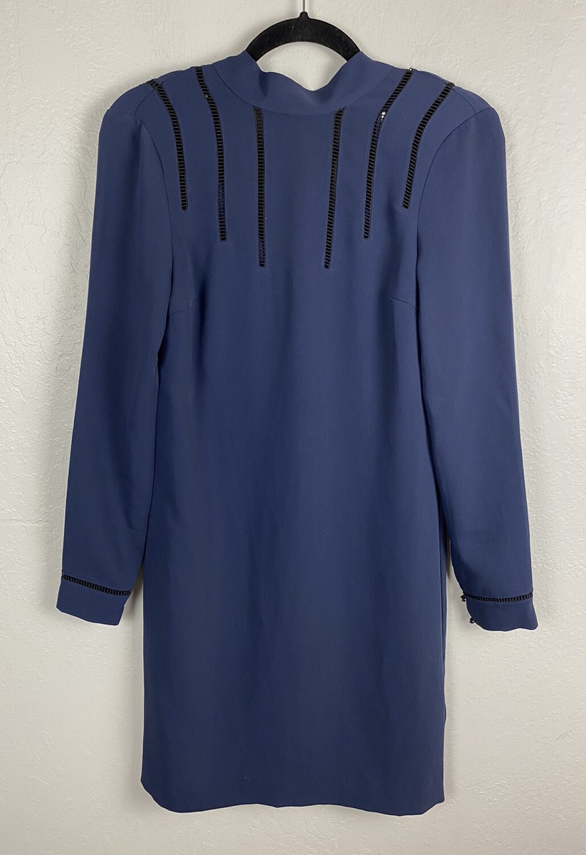 reiss blue dress long sleeve NWT REISS US 8 Blue Diana Tie Waist Bodycon Dress Long Slit Sleeve Retail $330