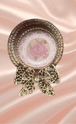 Vintage Rare Loree Hat With Bow Shaped Pin Rose Design Cabochon Costume Jewelry