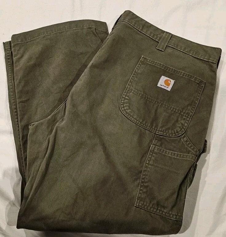 Mens Carhartt B324 Army Green carpenter Relaxed Fit Work Pants