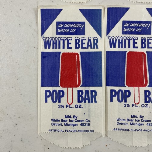 Vtg Lot 10 NOS New WHITE BEAR ICE CREAM POP BAR Wax Paper Bag Packages - Picture 2 of 3