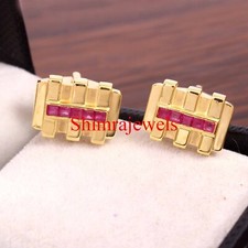 Heated Ruby Gemstone With 18k Gold Plated Silver Cufflinks 147