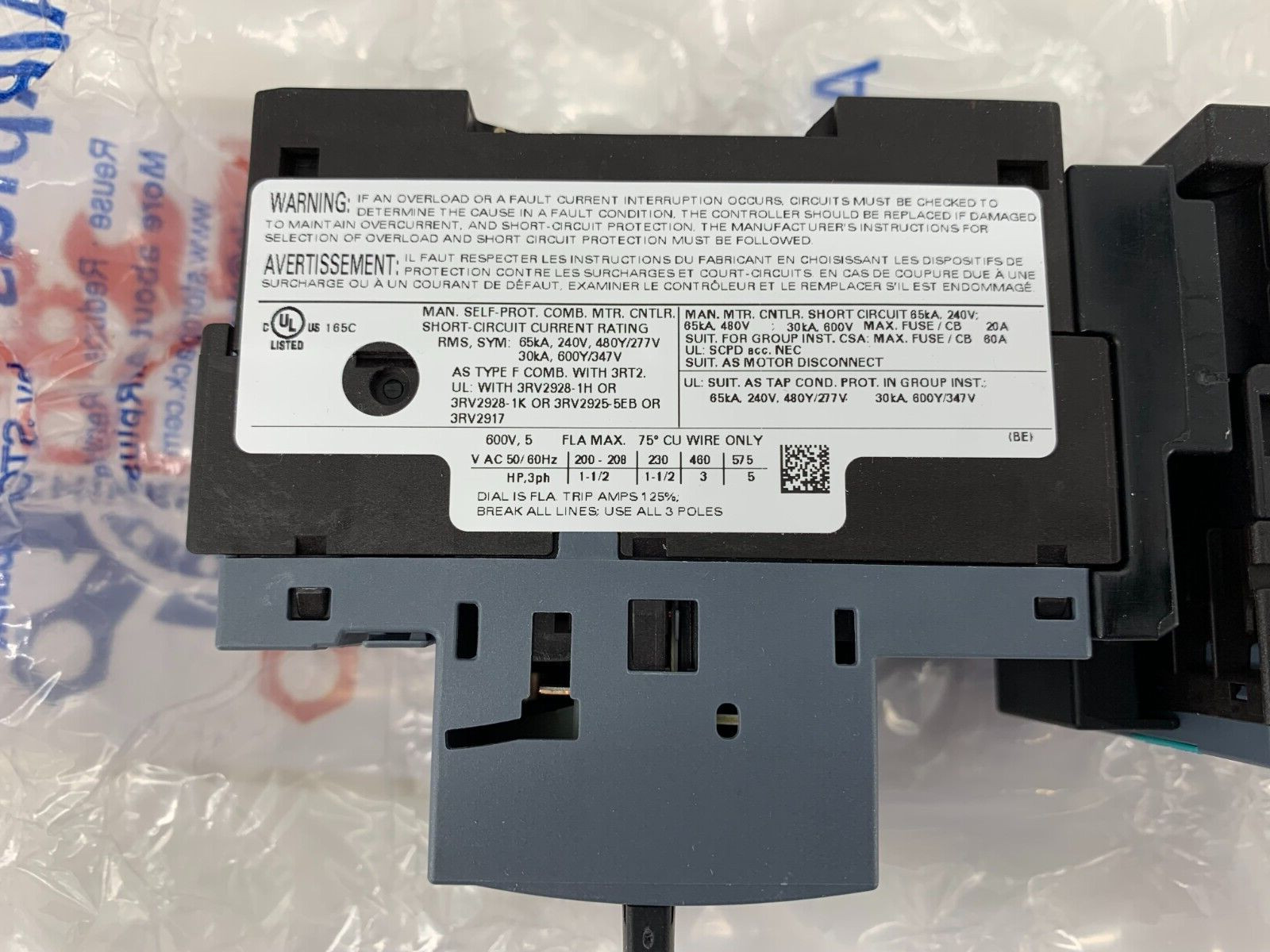 Siemens 3RA21101FA151AK6 MSP Contactor/Starter Combination Non-Reversing 3.5-5A