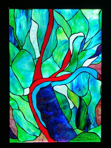 ABSTRACT BARRIER REEF Stained Glass LEADLIGHT FRONT DOOR / WINDOW Hand Crafted - Picture 1 of 5