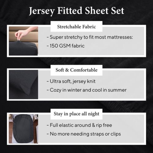 Cotton Jersey Knit Fabric 4 Piece Stretchy Bed Sheet Set Twin XL/Queen/King Size - Picture 77 of 114