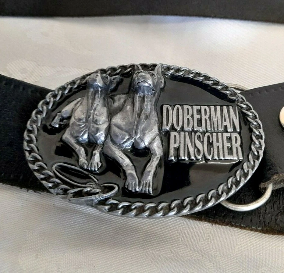 Gents Belt Collectible Doberman Pinscher Buckle. Dragon Designs