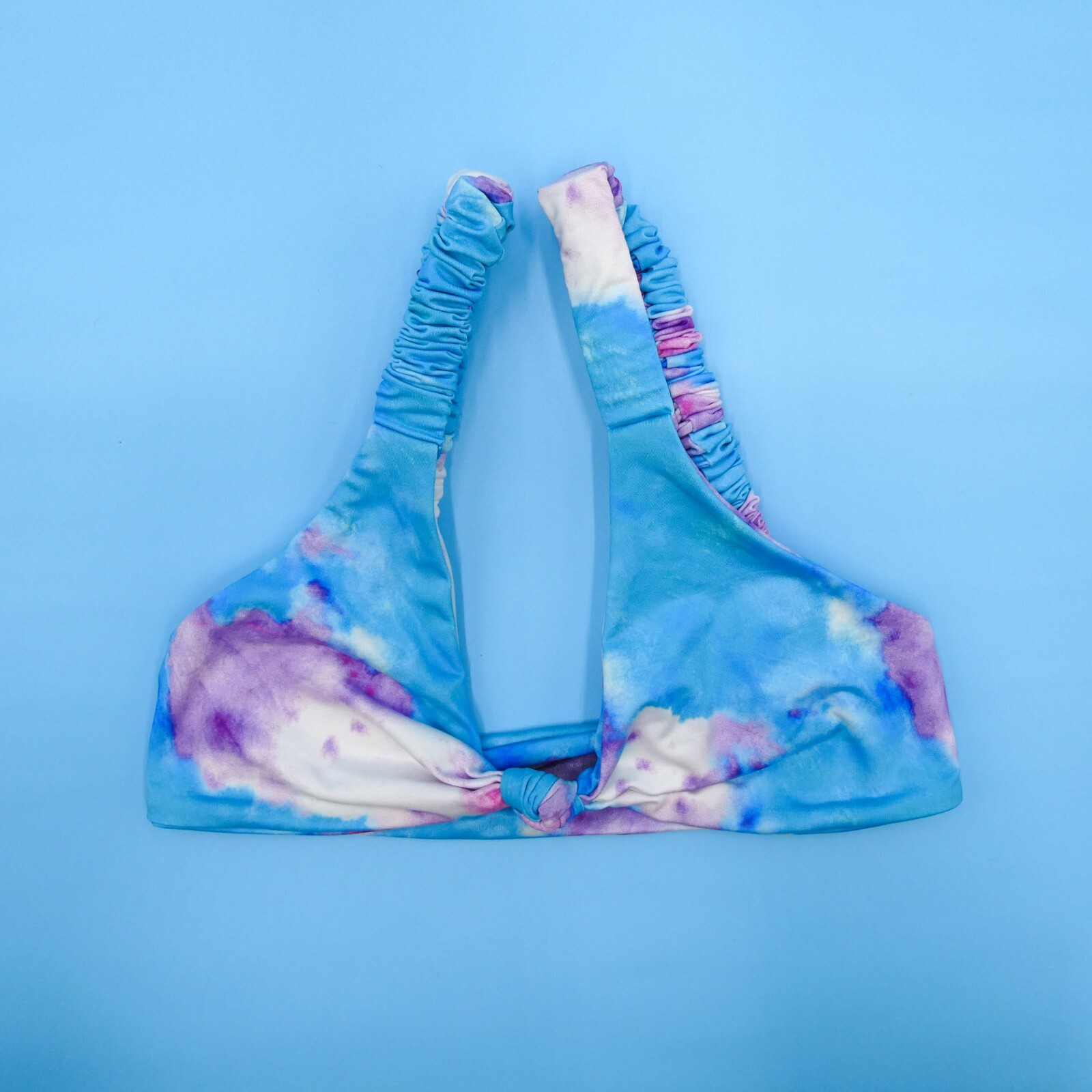 Ayra Swim Small Blue Tie Dye Unpadded Wide Straps Pullover Bikini Top Swimsuit