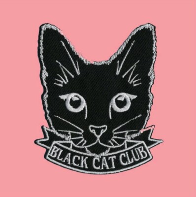 Black Cat Club einfacher Bügelbild Patch Hexe gruseliges Kätzchen Goth Emo verrückter Liebhaber Geschenk