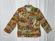Chicos Jungle Monkeys Jacket Bright Multicolor Button Up Pockets Sz 1 Medium
