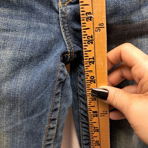True Religion Straight Leg Jeans Girls Size 7 Adustable Waist Yellow Stitching - Picture 10 of 13