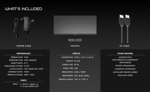 Viotek 29" LED Monitor 75hz 5ms 21:9 2560 x 1080p, 2X HDMI 1x DP 1x 3.5mm VESA - 第 7/9 張圖片