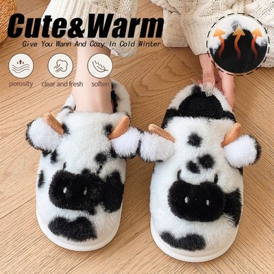 Women Fashionable Anti Slip Cow Fur Slippers with Thick Sole Warm Cotton Mop