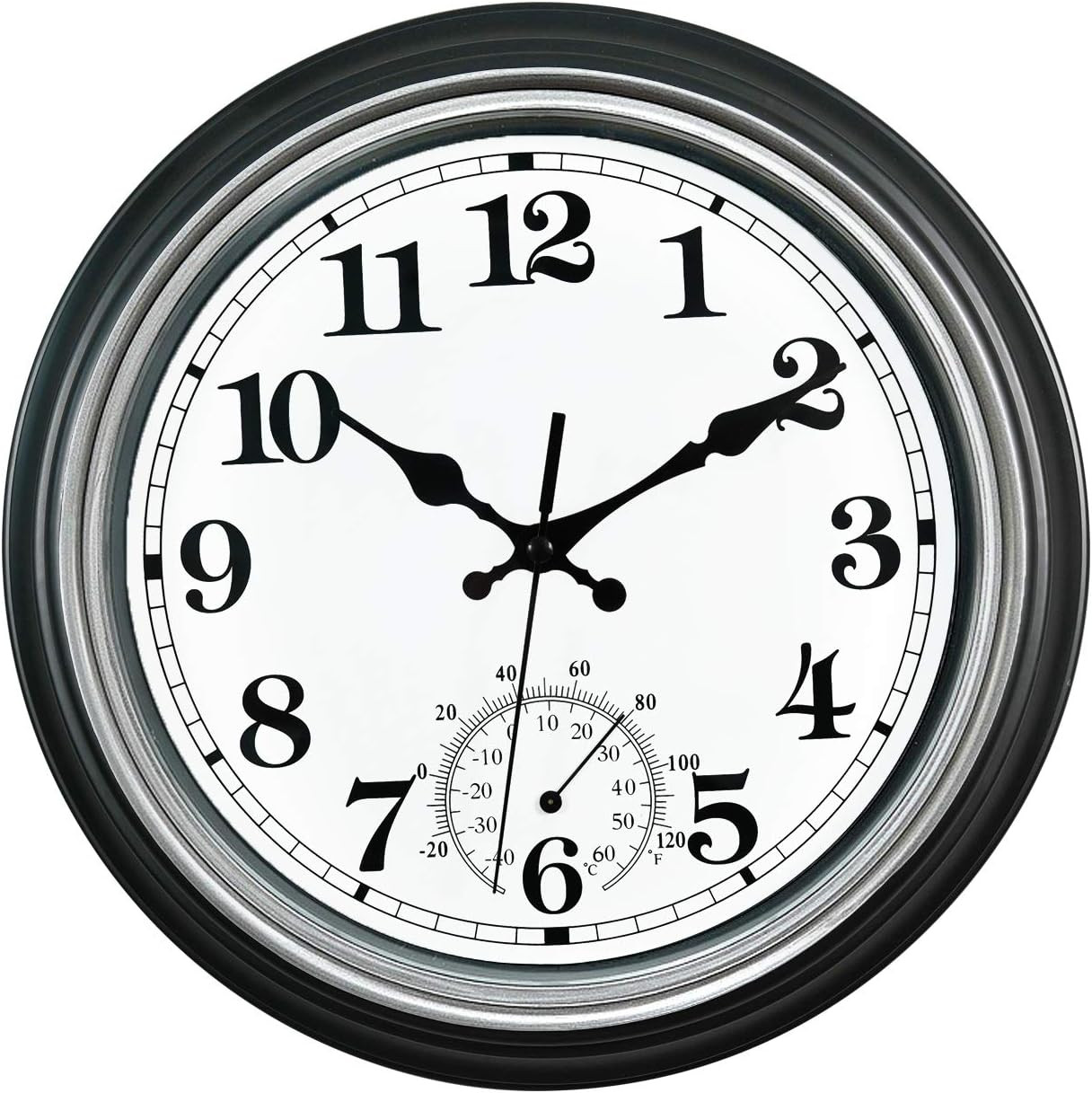 12 Inch Indoor/Outdoor Retro Silent Non Ticking Waterproof Wall Clock with Therm