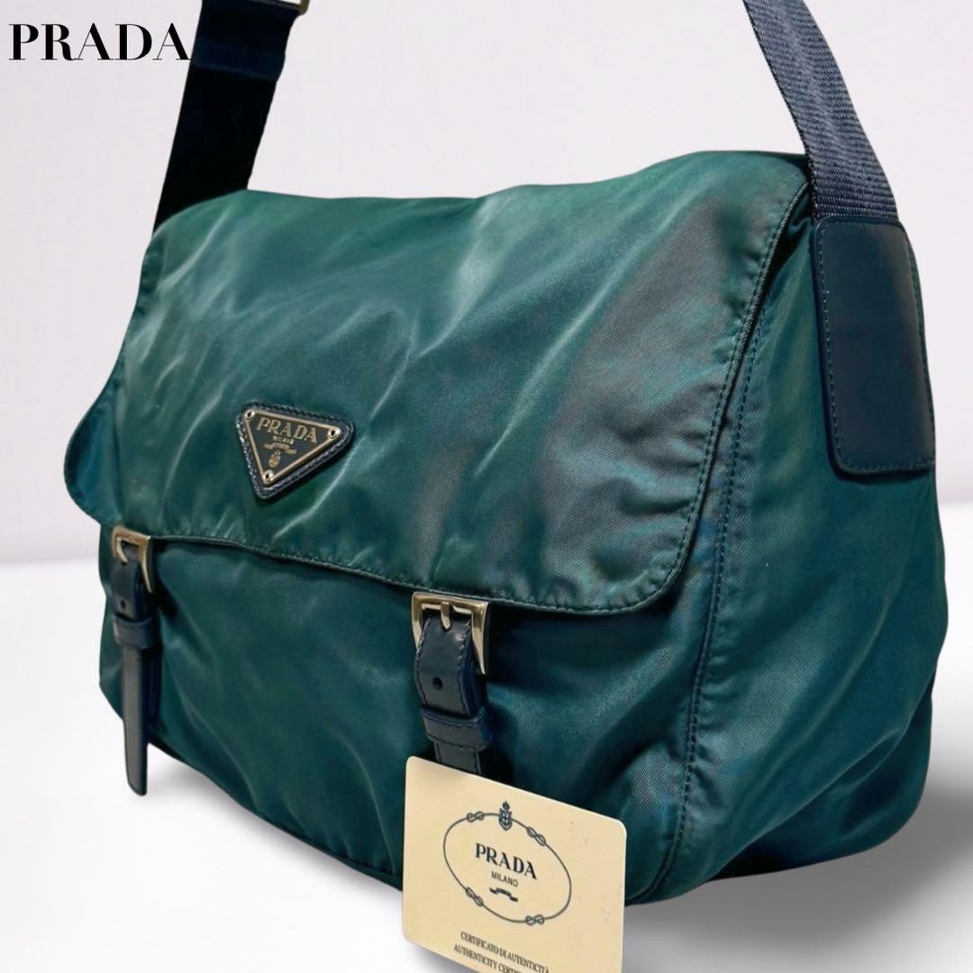 Prada Unisex Triangle Logo Messenger Bag Stylish Designer