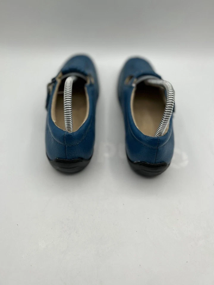 Mocassim Dr. Scholl's Feminino Tamanho 8.5 Couro Azul Conforto Caminhada Sapatos T-Strap - Imagem 3 de 4