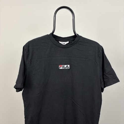 Fila, FILA Men Regular M T-Shirt Vintage Cotton Logo Black Short Sleeve Crewneck