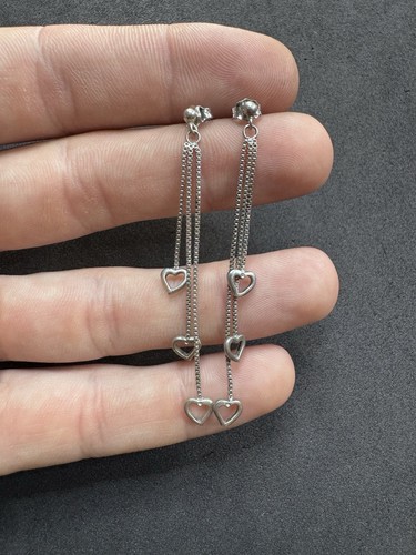 2.7g Vintage Sterling Silver 925 Heart Drop Stud Earrings Jewelry lot Y