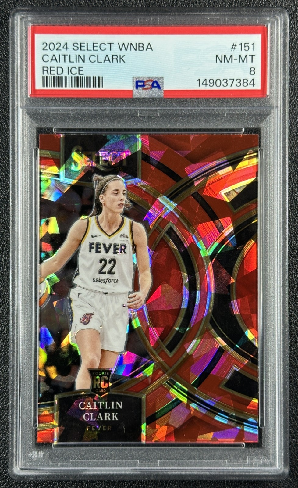 CAITLIN CLARK PSA 8 2024 PANINI SELECT WNBA #151 ROOKIE RED ICE PRIZM RC 7384