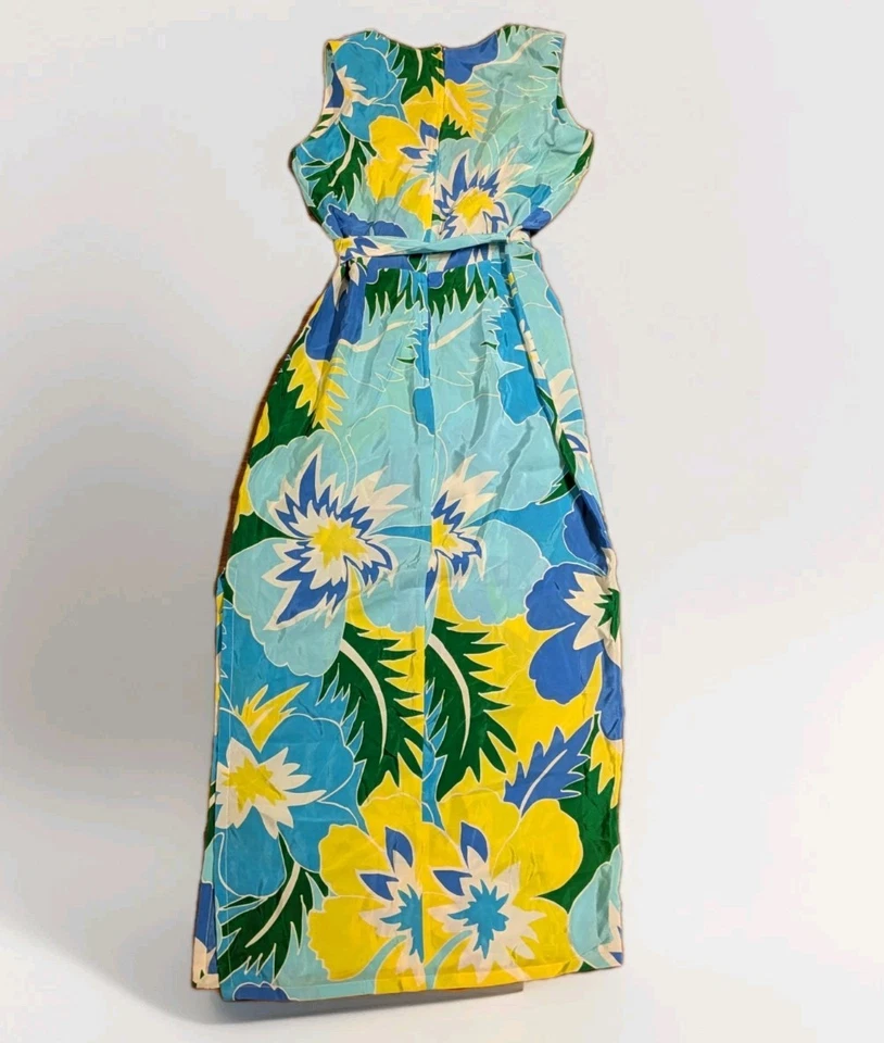 Maxi Vestido Maggy London 100% Seda Floral Talla 4 Retro Estilo Vintage Hawaiano  Foto 3 de 4