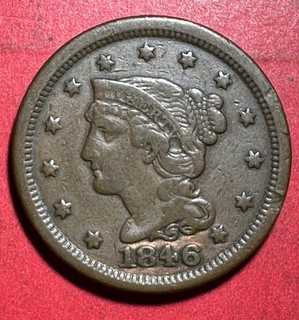 1846 US Braided Variety "LARGE CENT" VF Details! Old US Coin!
