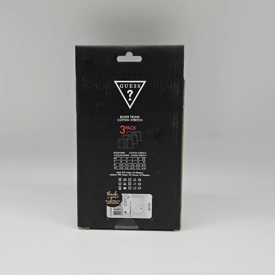 Pacote com 3 baús boxer elásticos masculinos GUESS logotipo S M mistura de algodão preto cinza verde - Imagem 2 de 4