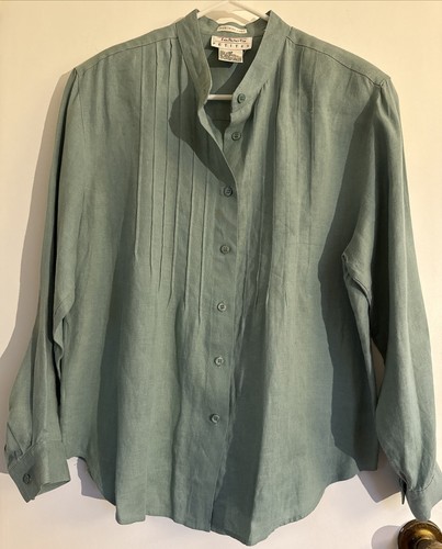Talbots Light Sage Green Blouse 100% Irish Linen Coastal Quiet Luxury Capsule - Picture 1 of 5