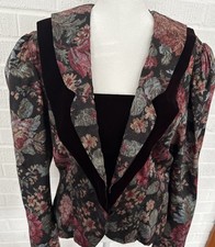 Vintage Scott McClintock Velvet Jacket 14 Vtg Black Floral Removable Panel