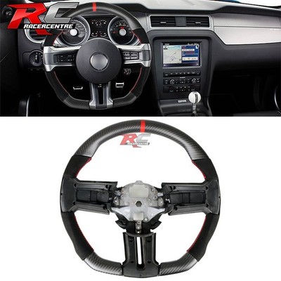 Fit 10-14 Ford Mustang Matte Carbon Fiber Alcantara Steering Wheel  Red Ring