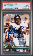 Brett Favre 1991 Topps Stadium Club Signed RC Rookie Card #94 Auto PSA 7