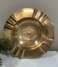 Posacenere tabacco sigaretta ottone massiccio pesante vintage grande piatto tabacciana