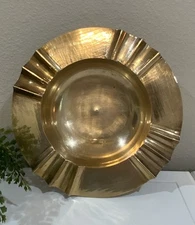 Vtg Large Heavy Solid Brass Cigar Cigarette Tobacco Ashtray Tobacciana Dish