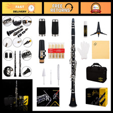 Professional Ebonite Bb Clarinet Set with 10 Reeds, Stand, Hard Case Accessori