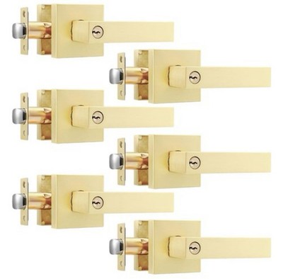 6 Pack Entry Door Heavy Duty Levers w Lock Gold Door Lever Set Outdoor Key Alike