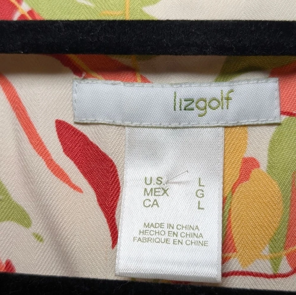 Blusa Liz Golf Vintage 100% Seda Estampa Floral Tropical Manga Curta Grande Top - Imagem 3 de 4