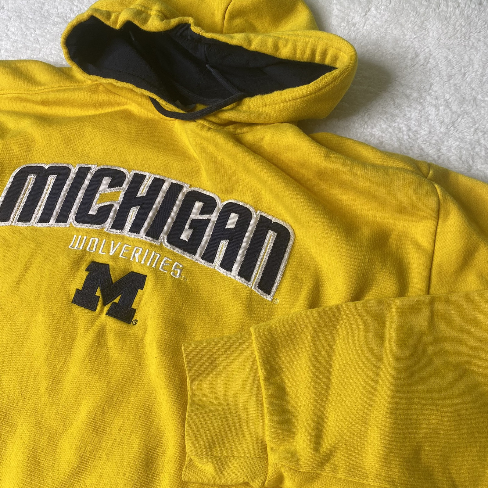 Michigan Wolverines Yellow Embroidered College Hoodie Adult XL