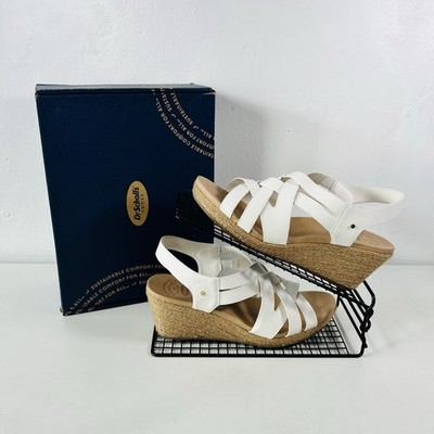 Dr. Scholl's Everlasting weiße glatte offene Zehenpartie Fersenriemen Keilabsatz-Sandale UK 6,5