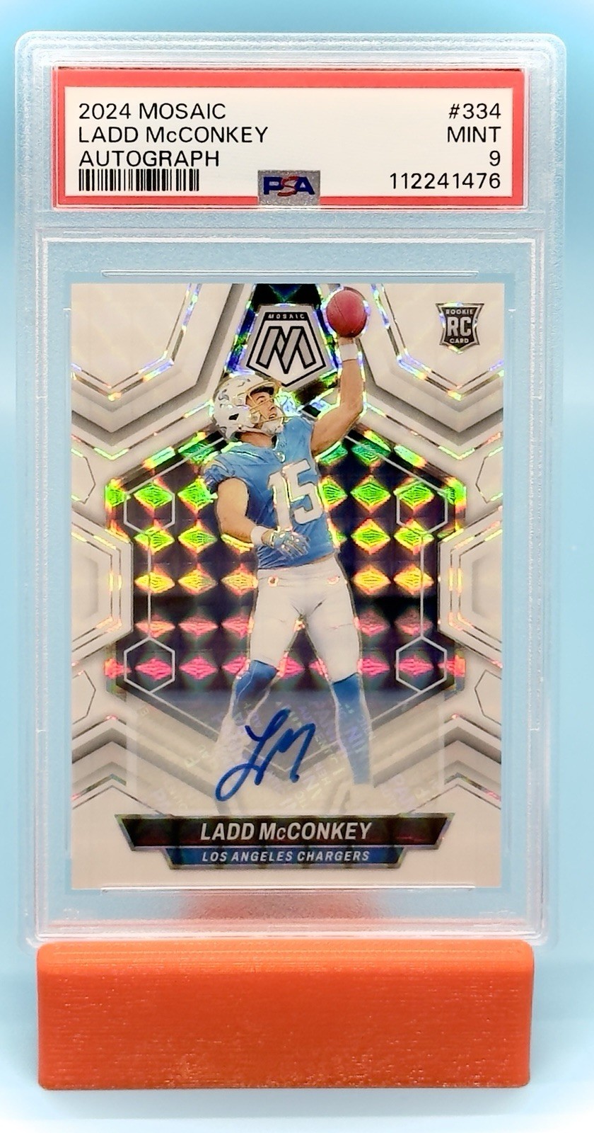 2024 Mosaic Ladd McConkey Autographed Signed #334 Autograph PSA 9 