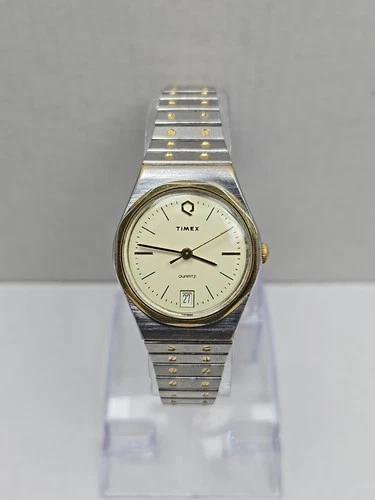 Vintage Timex 1983 Quartz Date Womens Watch Two Tone Slide Clasp New Battery