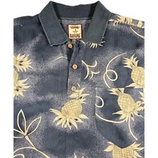 Tommy Bahama Mens Silk Polo Shirt Medium Blue Pineapple Hawaiian Print
