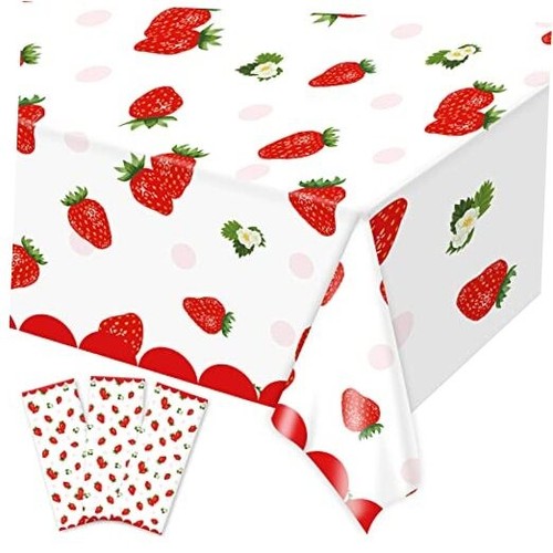 3 Pcs Strawberry Party Tablecloth Strawberry Theme Birthday Party Decorations