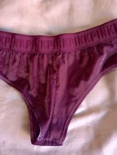 vtg 2015 VICTORIA Secret Burgundy PINK LOGO WAIST Velour Bikini Panties