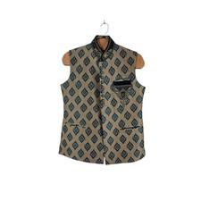 Nehru Vest Mens Size 38 Tan Teal Embroidered Ethnic Sherwani Jacket