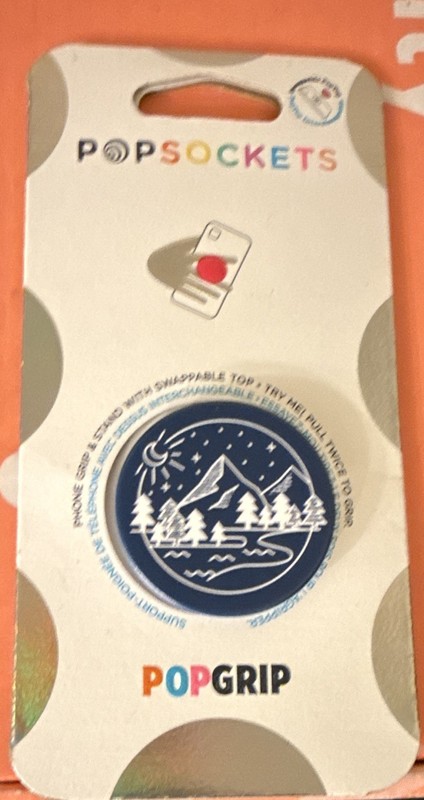 PopSockets PopGrip Phone Grip w/ Swappable Top, Blue & White Mountain Theme