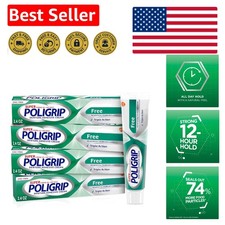 Denture and Partials Adhesive Cream, Zinc-Free - 12-Hour Strong Hold, Pack of 4