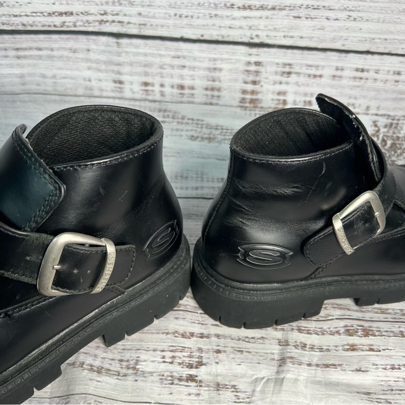 Skechers Mens 8 Black Chunky Boots Monk Strap Y2K… - image 12