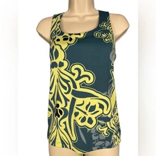 Athleta Blue Damask Print Racerback Tank Top with Built-in Underwire Bra 34B Med