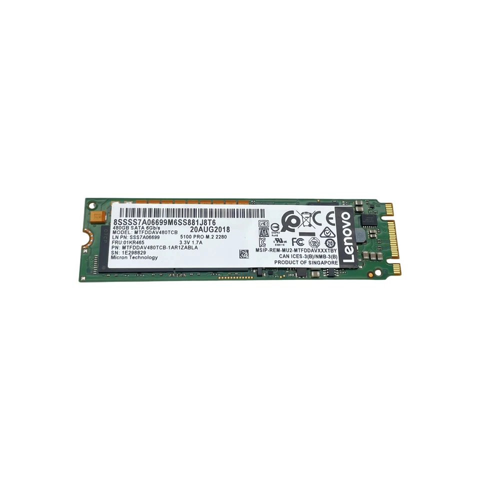 Lenovo/Micron 5100 Pro 480GB 6G SATA Read Intensive SSD M.2 2280 SSS7A06699 - Bild 3 von 3